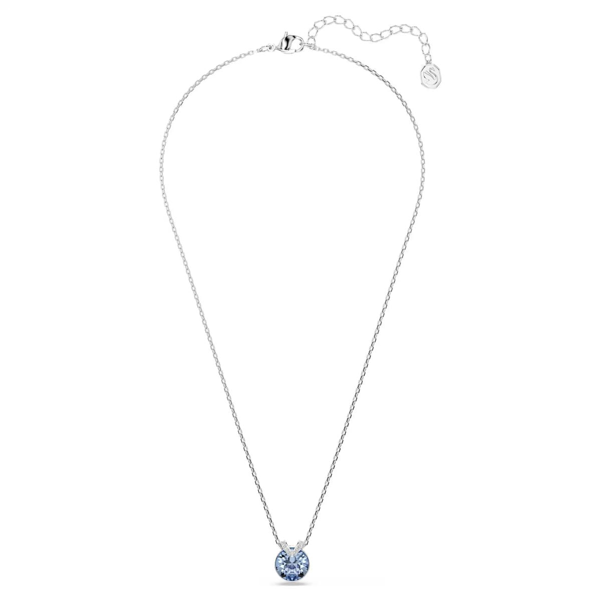 Bella V pendant Round cut, Blue, Rhodium plated