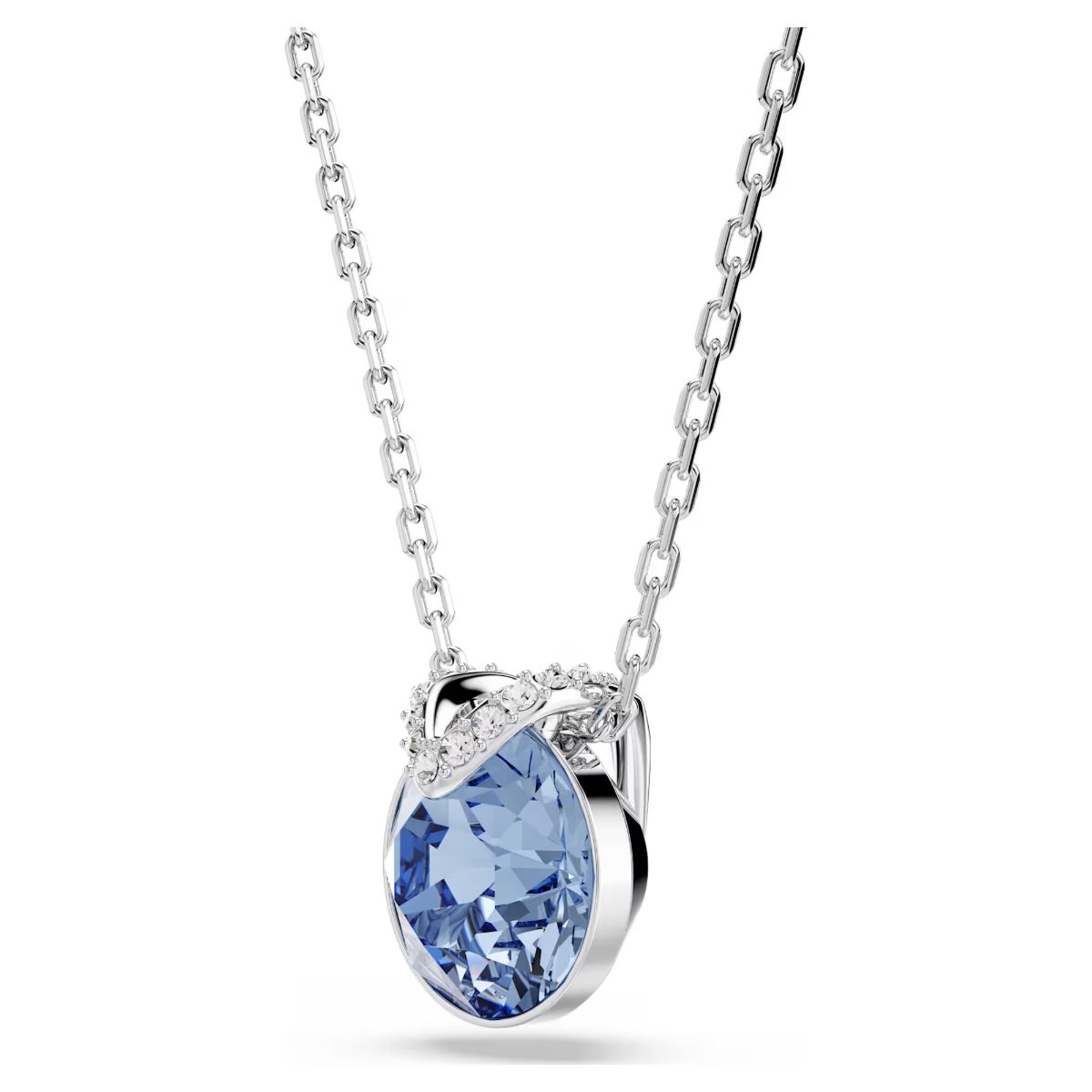 Bella V pendant Round cut, Blue, Rhodium plated