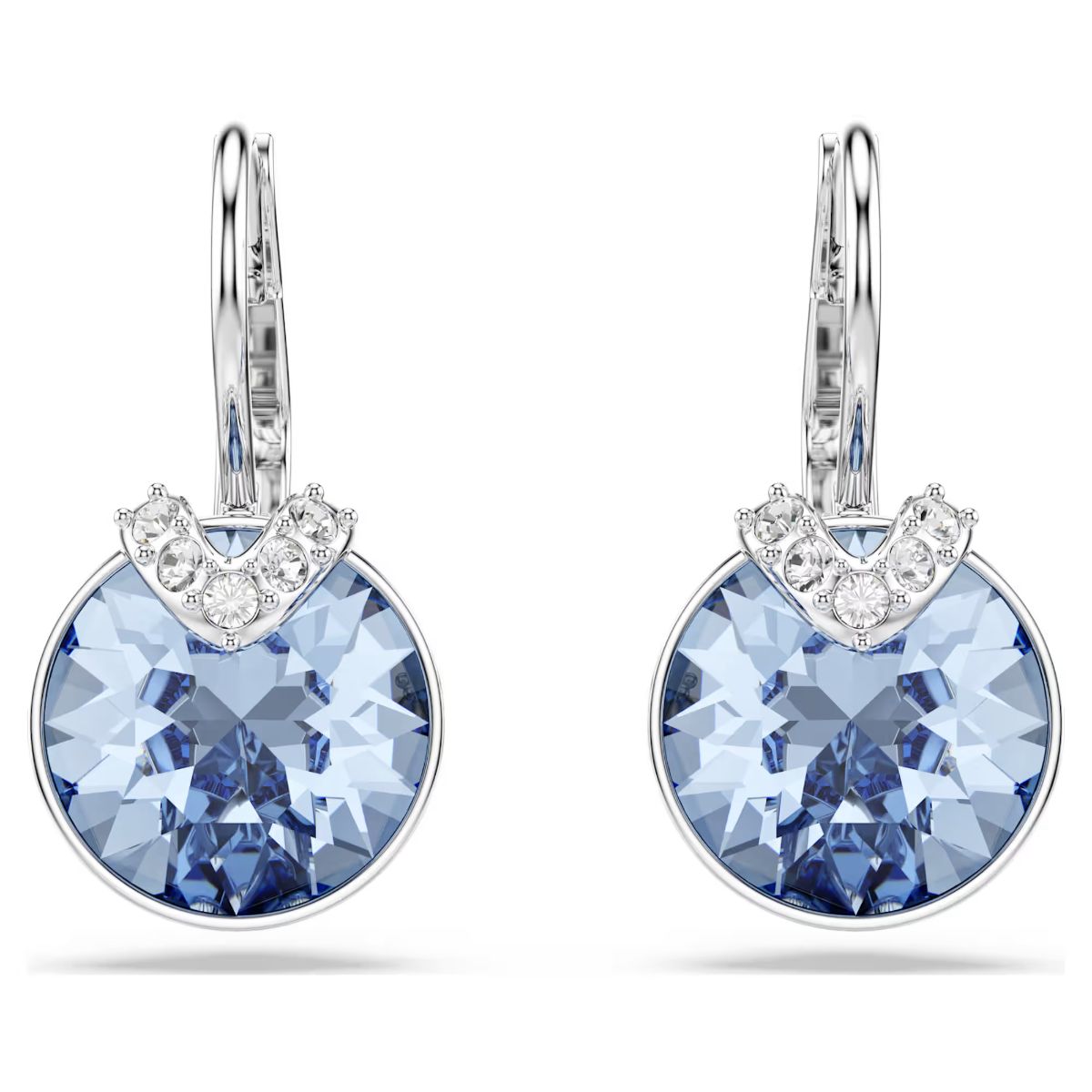 Bella V drop earrings Round cut, Blue, Rhodium plated