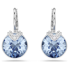 Bella V drop earrings Round cut, Blue, Rhodium plated