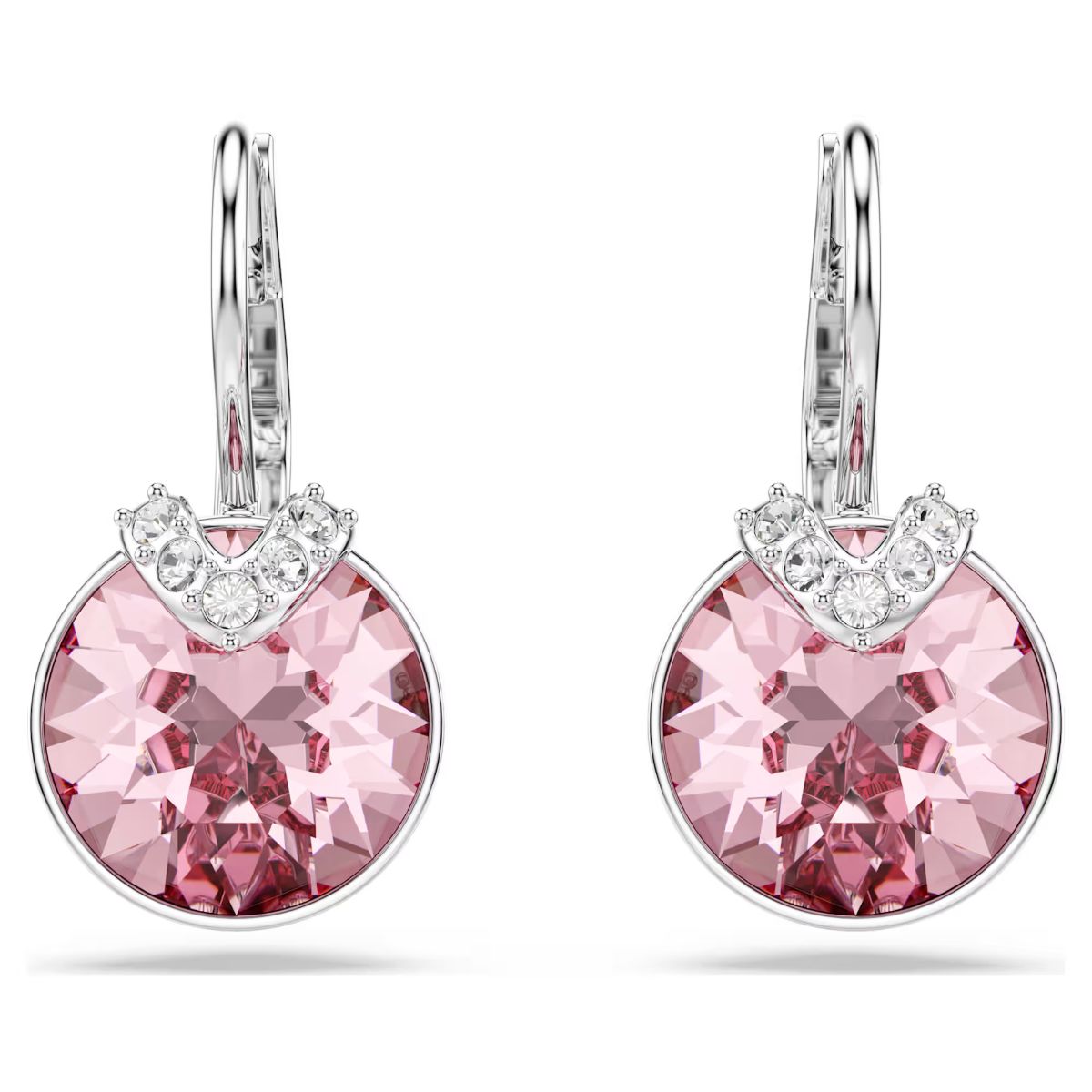 Bella V drop earrings Round cut, Pink, Rhodium plated