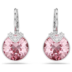 Bella V drop earrings Round cut, Pink, Rhodium plated