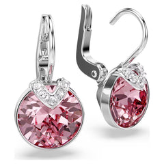 Bella V drop earrings Round cut, Pink, Rhodium plated