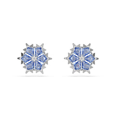Magic stud earrings, Snowflake, Blue, Rhodium plated