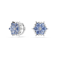 Magic stud earrings, Snowflake, Blue, Rhodium plated