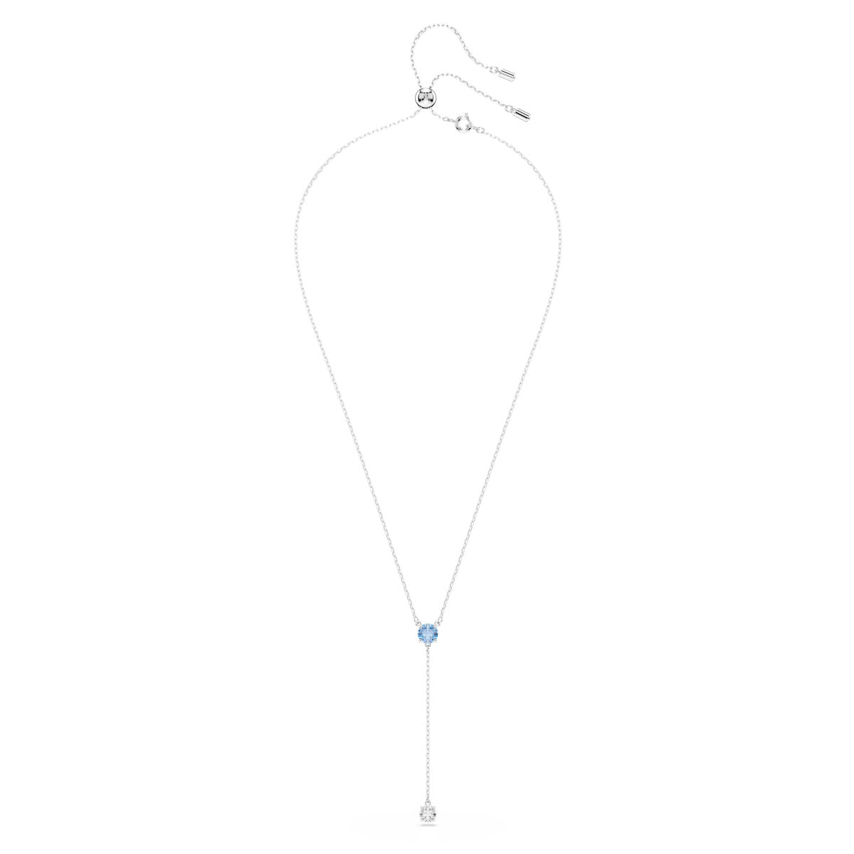 Stilla Attract Y necklace, Round cut, Blue, Rhodium plated