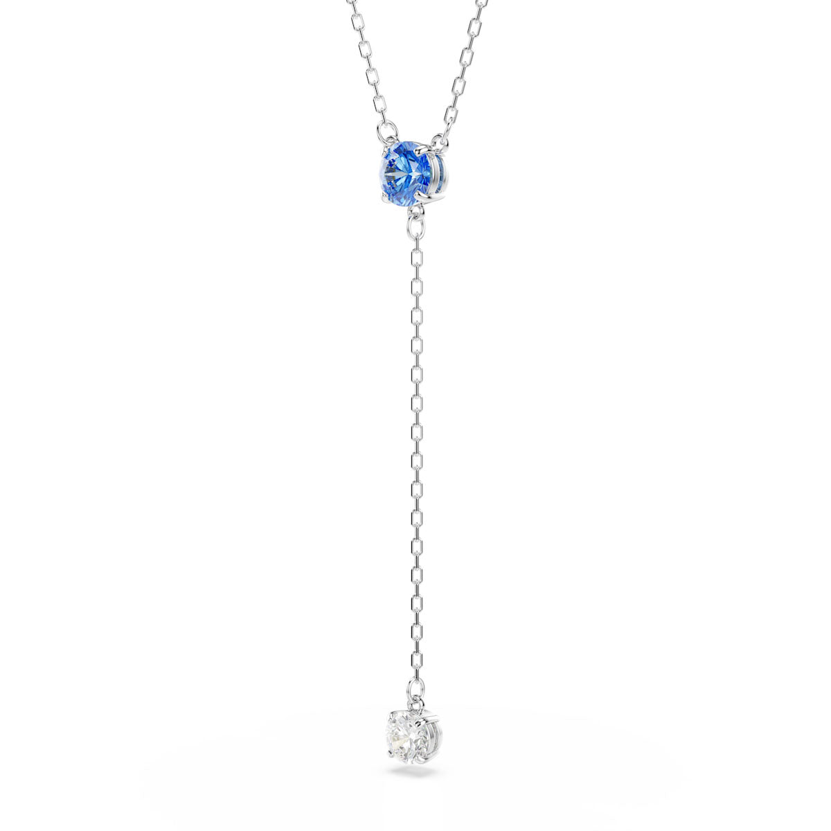 Stilla Attract Y necklace, Round cut, Blue, Rhodium plated