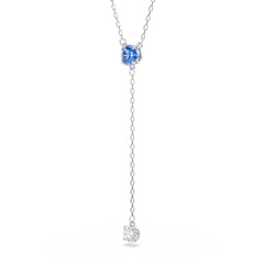 Stilla Attract Y necklace, Round cut, Blue, Rhodium plated