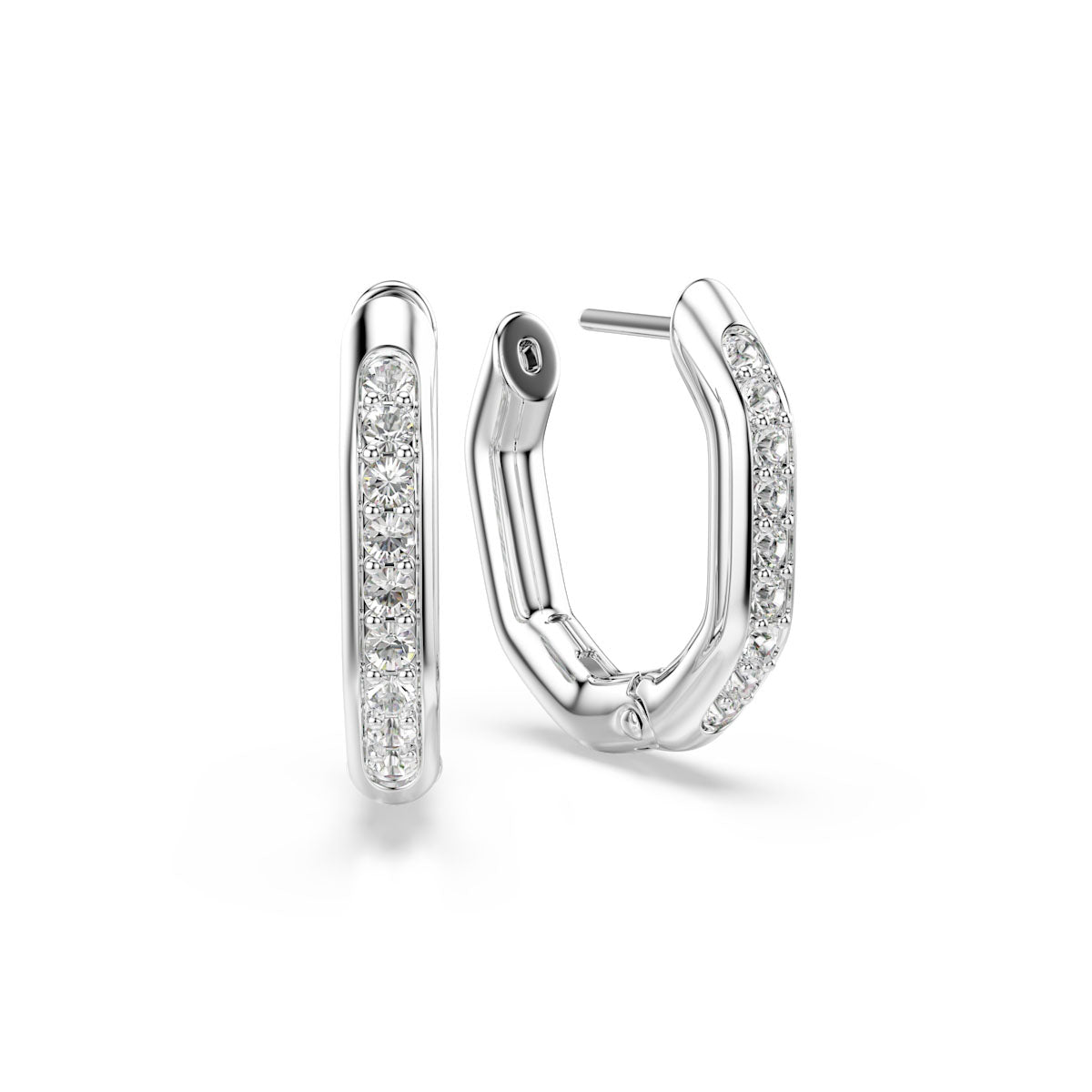 Dextera hoop earrings, Octagon shape, Round cut, White, Rhodium plated