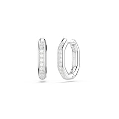 Dextera hoop earrings, Octagon shape, Round cut, White, Rhodium plated