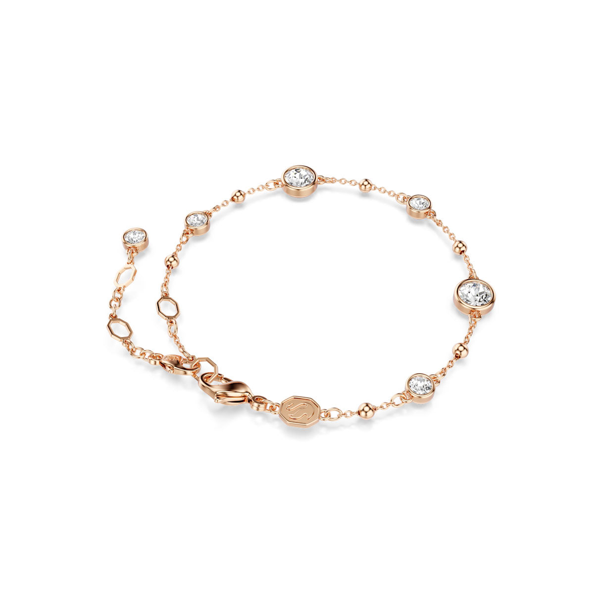 Imber bracelet, Round cut, White, Rose gold-tone plated