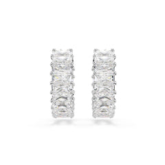 Matrix hoop earrings, Baguette cut, White, Rhodium plated
