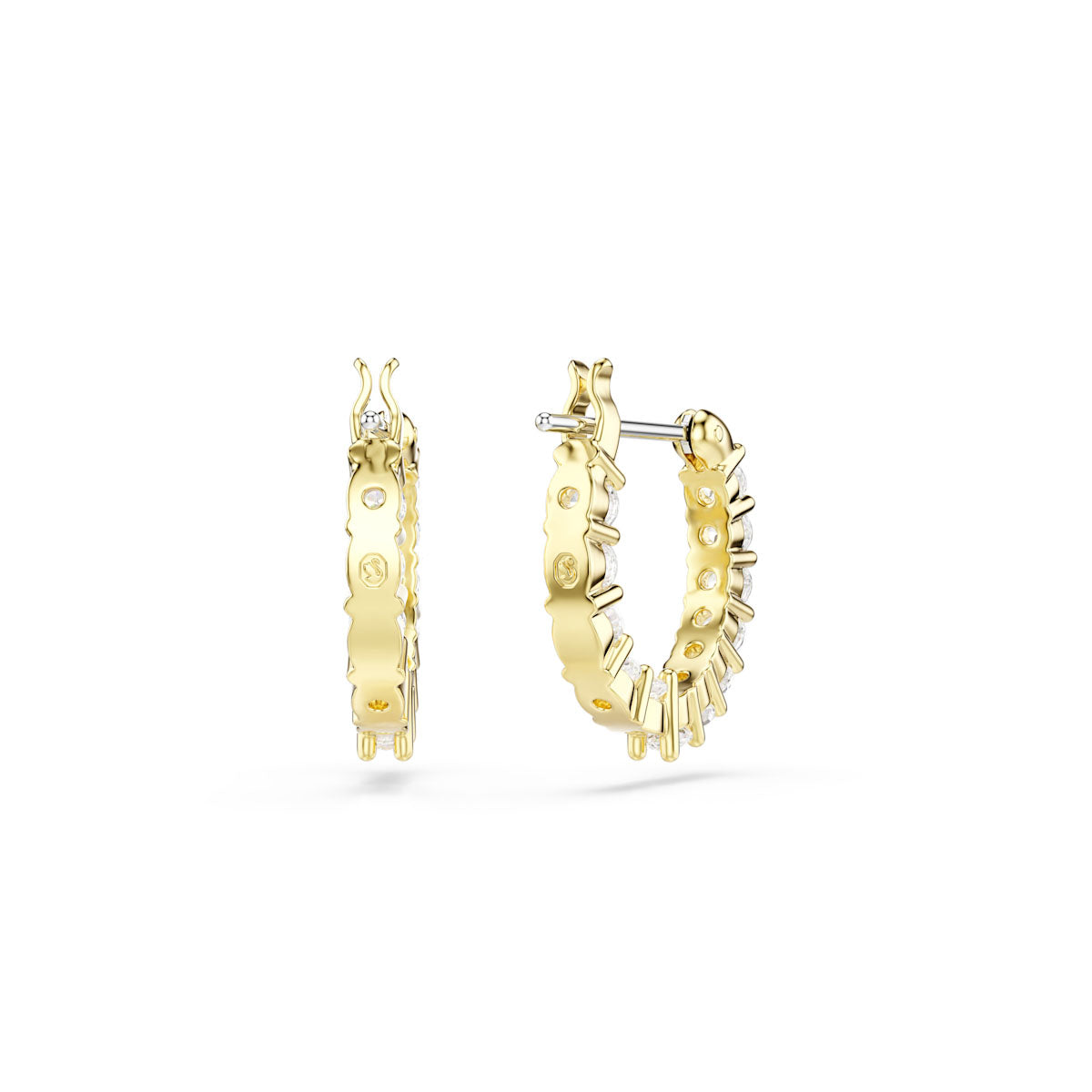 Matrix Vittore hoop earrings, Round cut, White, Gold-tone plated