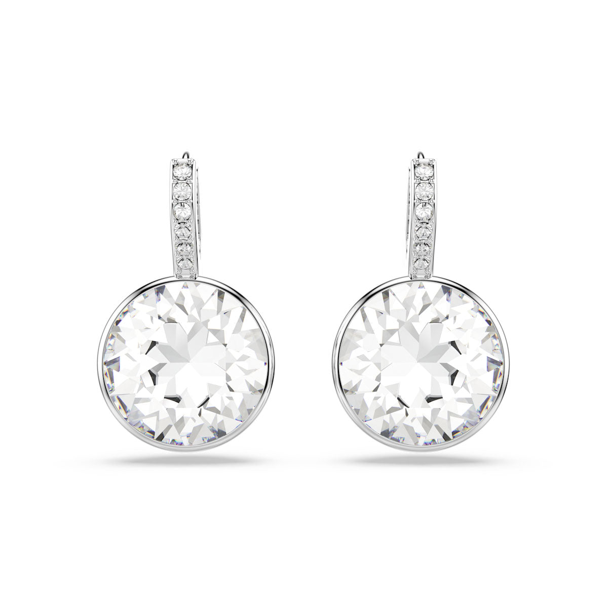 Millenia drop earrings, Round cut, White, Rhodium plated