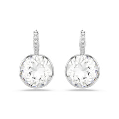 Millenia drop earrings, Round cut, White, Rhodium plated