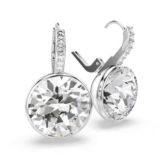 Millenia drop earrings, Round cut, White, Rhodium plated
