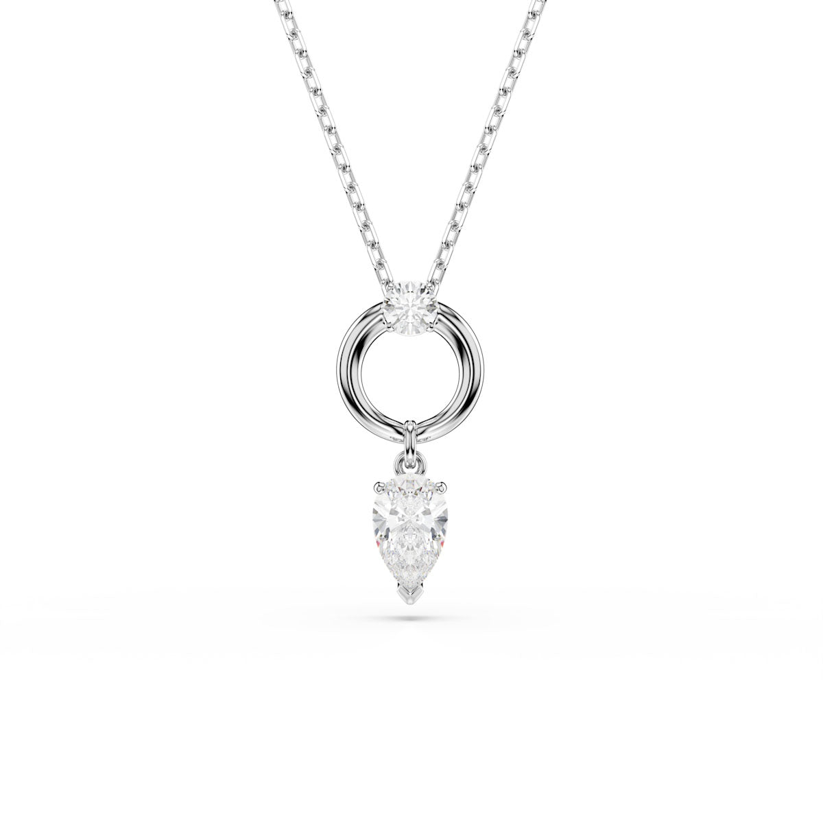 Mesmera pendant, Pear cut, White, Rhodium plated