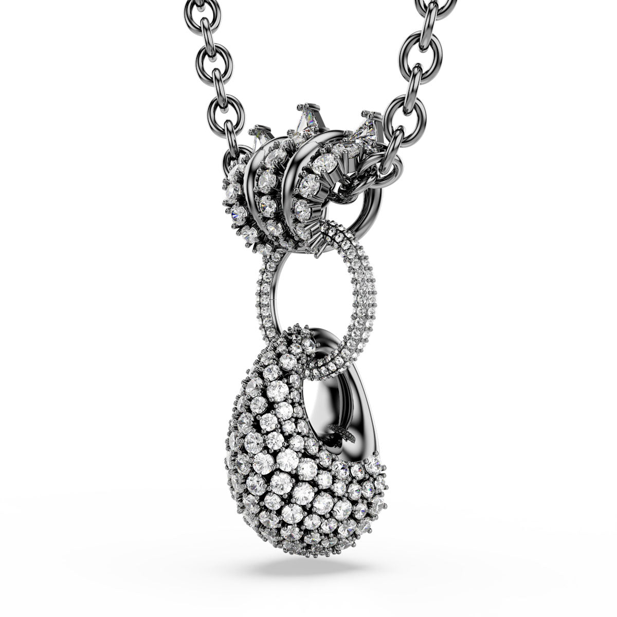 Sublima pendant, Mixed cuts, White, Ruthenium plated