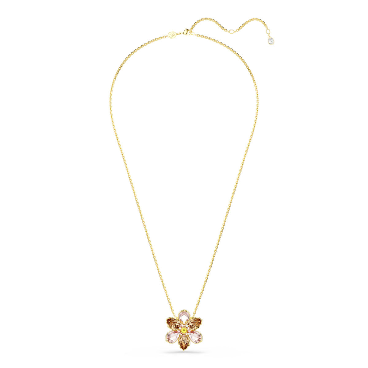 Idyllia pendant and brooch, Mixed cuts, Flower, Multicolored, Gold-tone plated