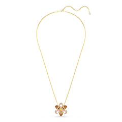 Idyllia pendant and brooch, Mixed cuts, Flower, Multicolored, Gold-tone plated