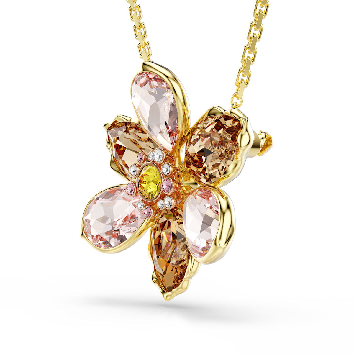 Idyllia pendant and brooch, Mixed cuts, Flower, Multicolored, Gold-tone plated