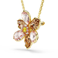 Idyllia pendant and brooch, Mixed cuts, Flower, Multicolored, Gold-tone plated