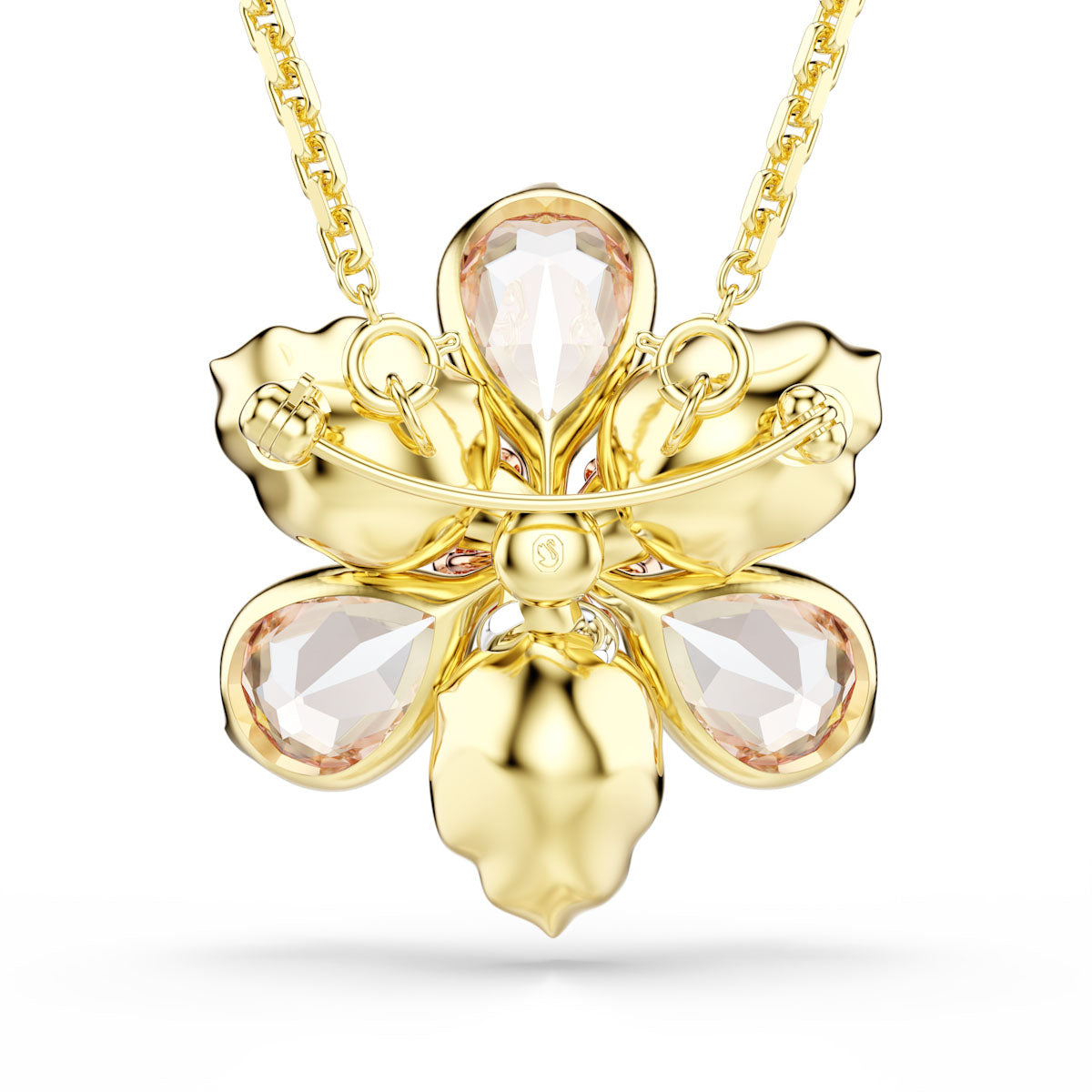 Idyllia pendant and brooch, Mixed cuts, Flower, Multicolored, Gold-tone plated