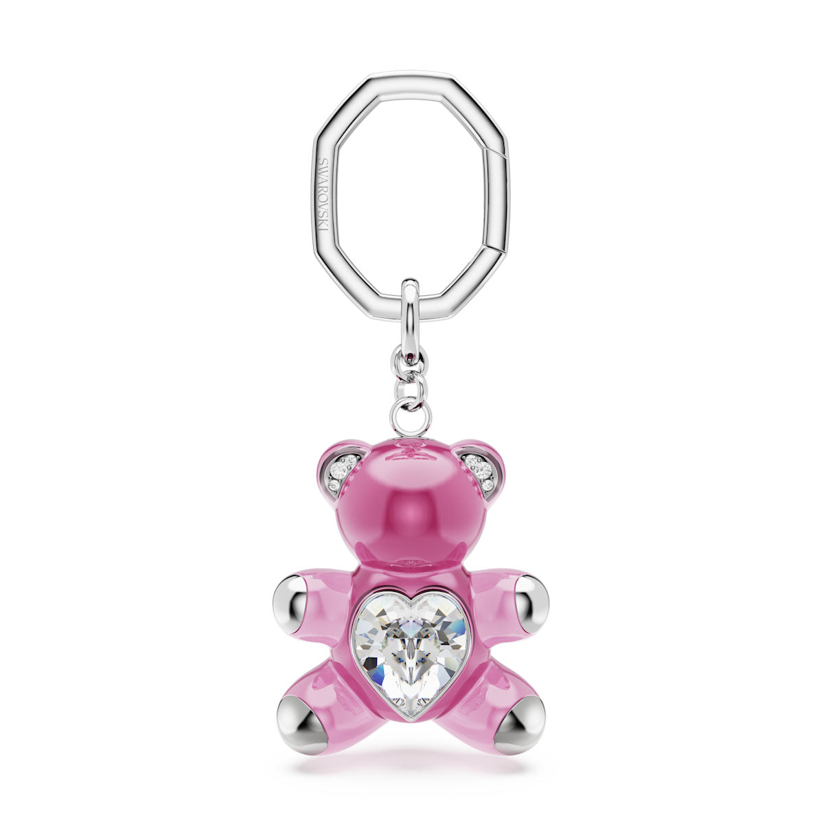 Teddy key ring, Bear, Pink, Rhodium plated