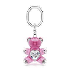 Teddy key ring, Bear, Pink, Rhodium plated