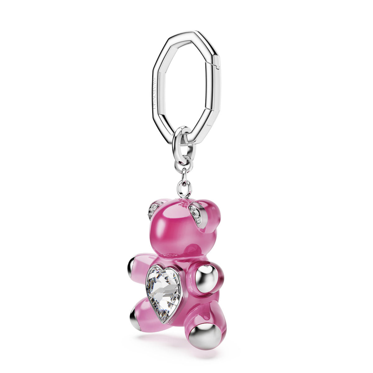 Teddy key ring, Bear, Pink, Rhodium plated