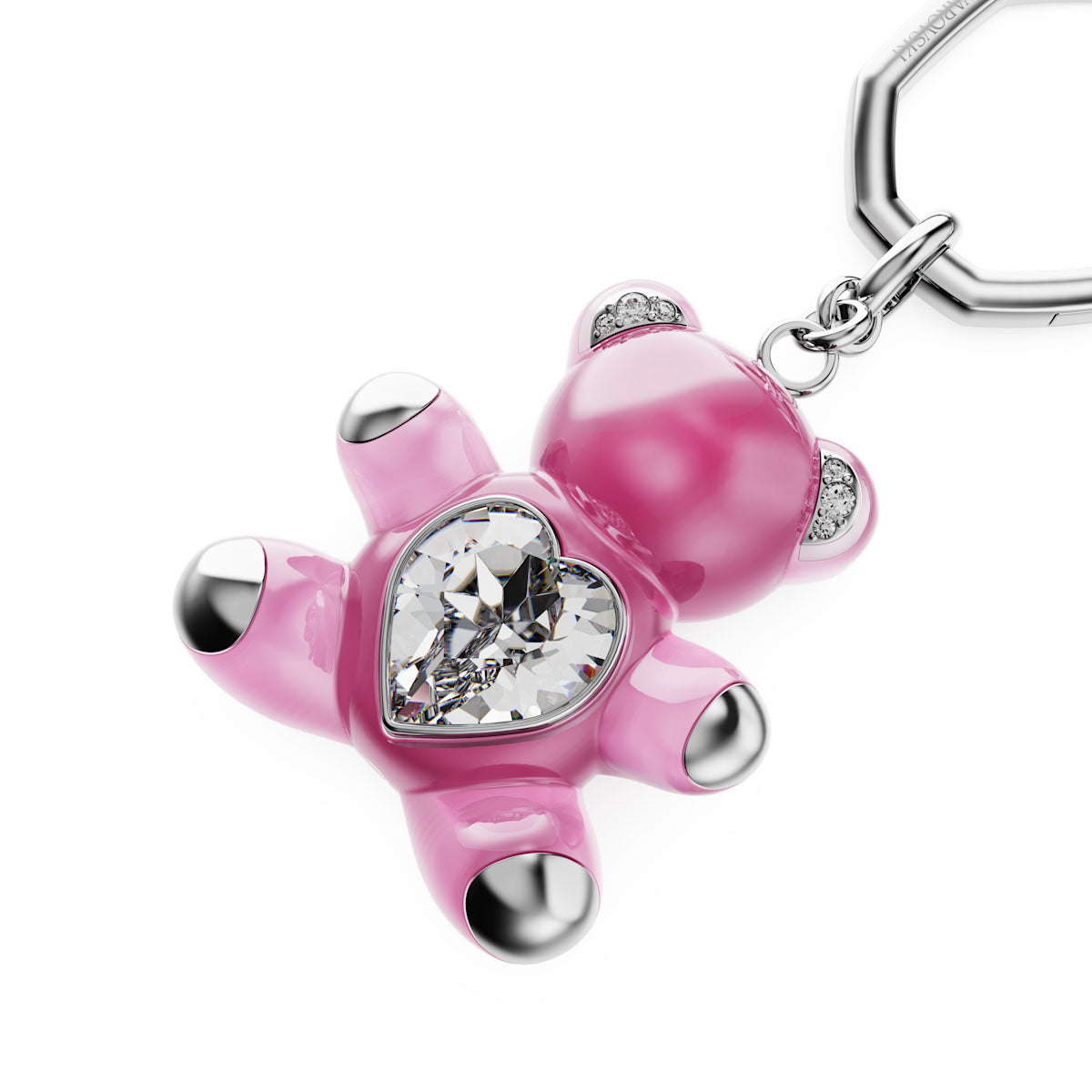 Teddy key ring, Bear, Pink, Rhodium plated