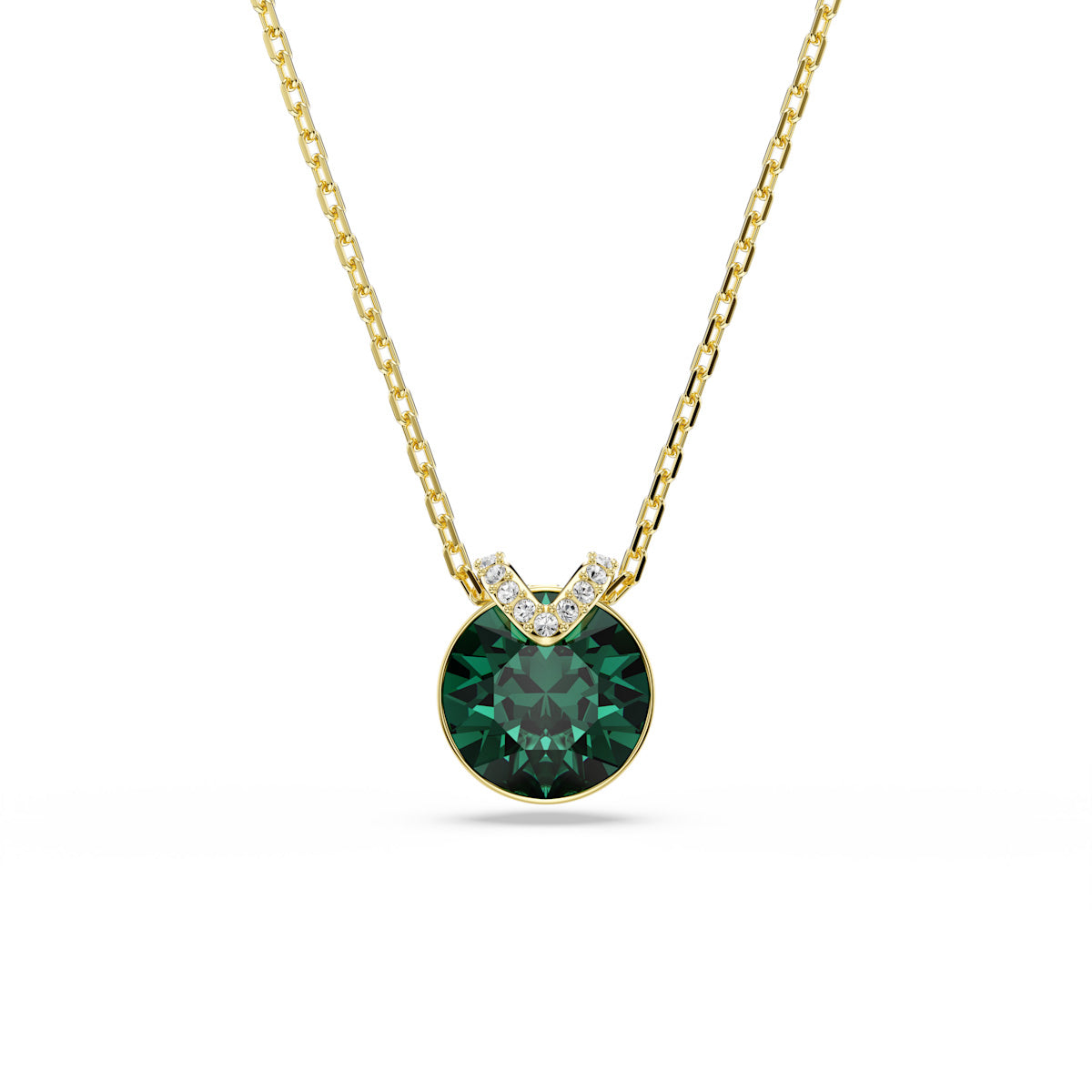 Bella V pendant, Round cut, Green, Gold-tone plated