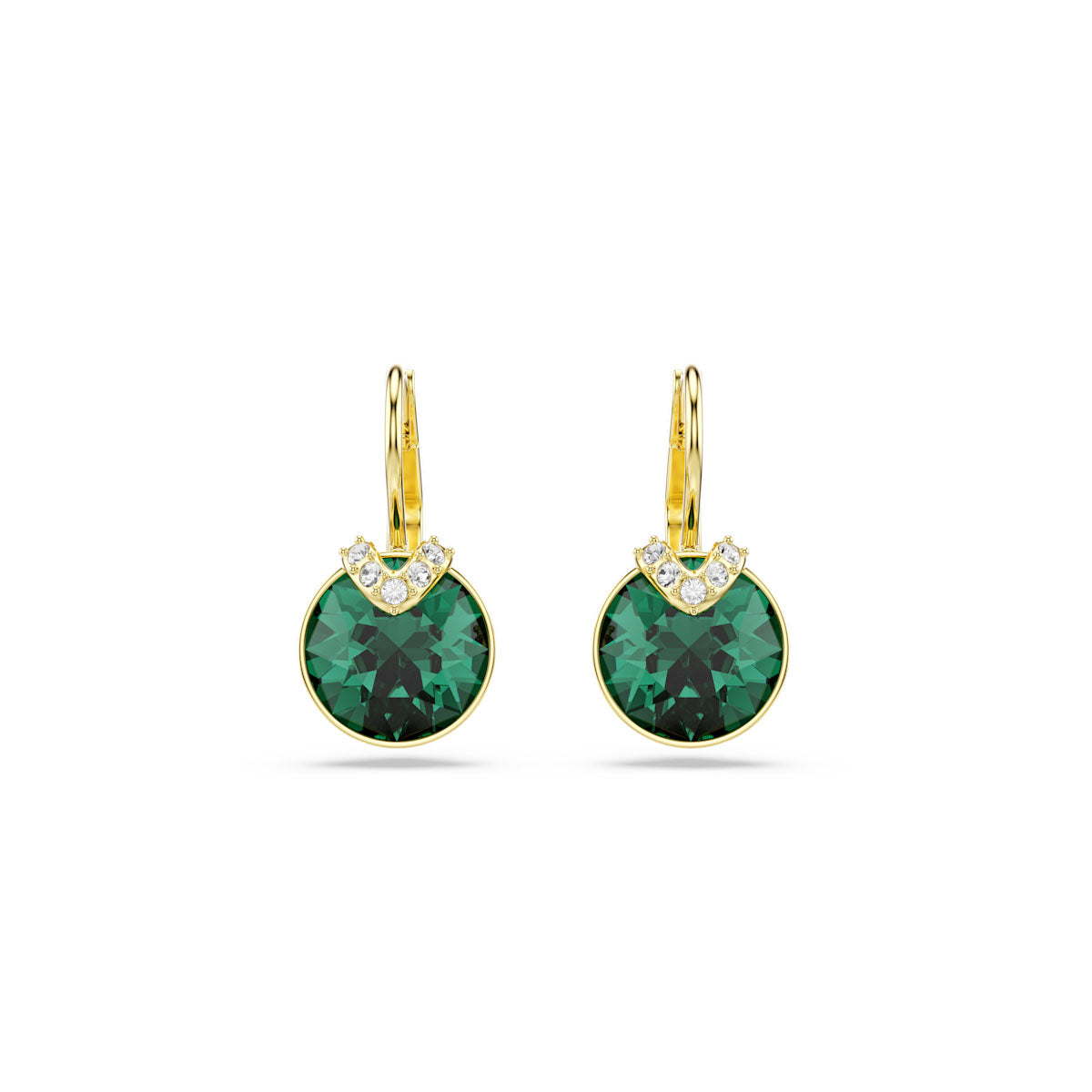 Bella V drop earrings, Round cut, Green, Gold-tone plated