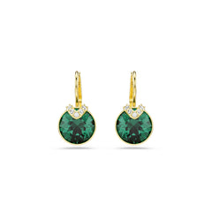 Bella V drop earrings, Round cut, Green, Gold-tone plated