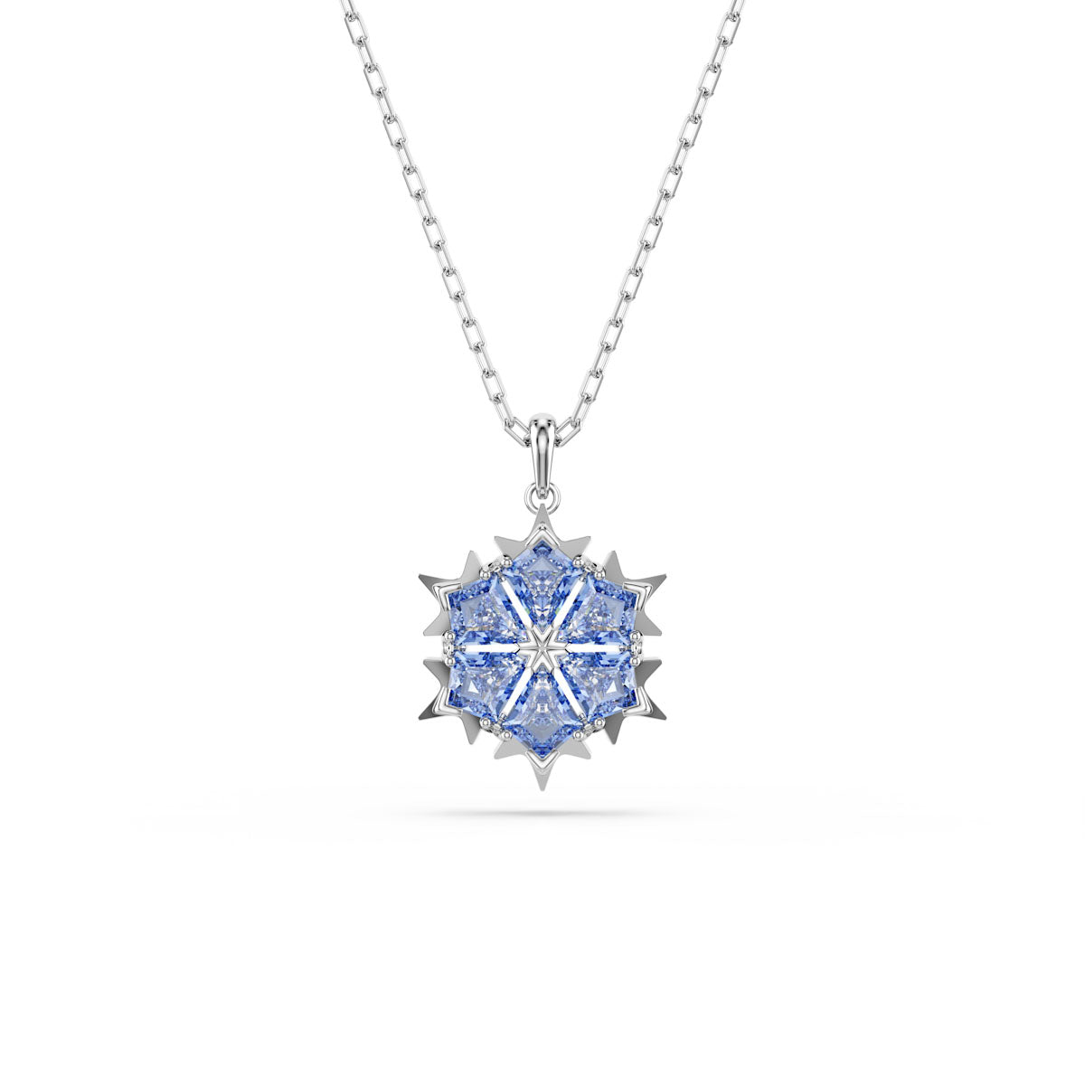 Magic pendant, Snowflake, Blue, Rhodium plated