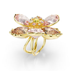 Idyllia motif ring, Mixed cuts, Flower, Multicolored, Gold-tone plated