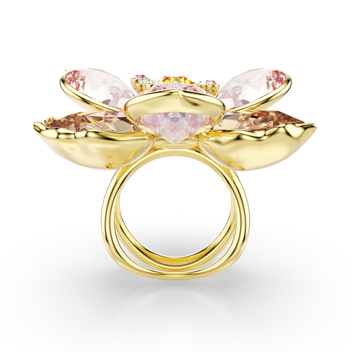 Idyllia motif ring, Mixed cuts, Flower, Multicolored, Gold-tone plated