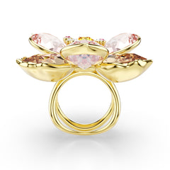 Idyllia motif ring, Mixed cuts, Flower, Multicolored, Gold-tone plated