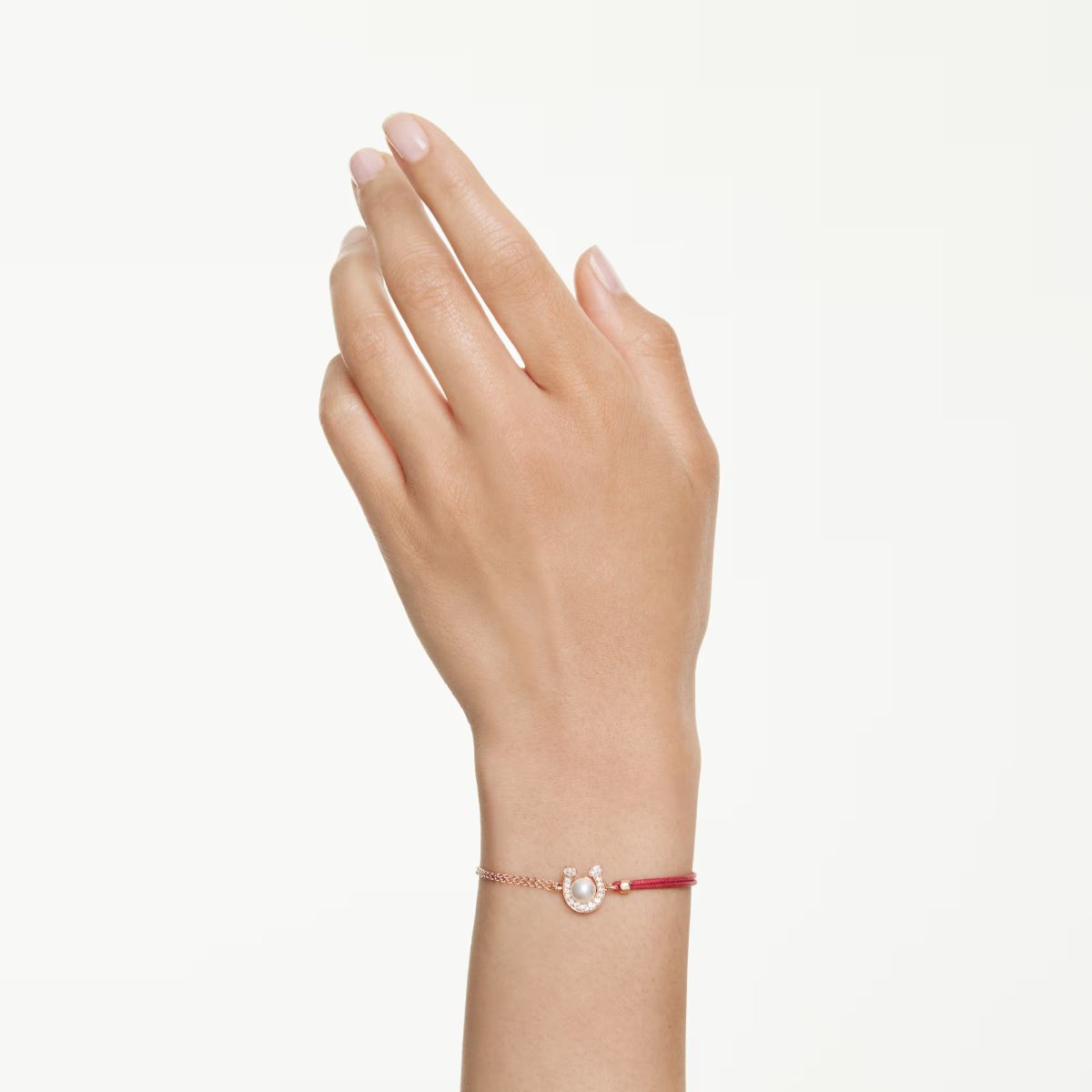 Symbolica bracelet Crystal pearl, Pavé, Horse shoe, White, Rose gold-tone plated