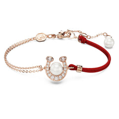 Symbolica bracelet Crystal pearl, Pavé, Horse shoe, White, Rose gold-tone plated