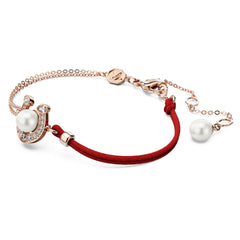 Symbolica bracelet Crystal pearl, Pavé, Horse shoe, White, Rose gold-tone plated