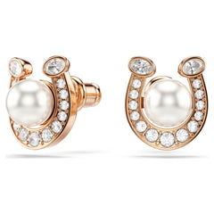 Symbolica stud earrings Crystal pearl, Pavé, Horse shoe, White, Rose gold-tone plated