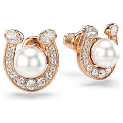 Symbolica stud earrings Crystal pearl, Pavé, Horse shoe, White, Rose gold-tone plated