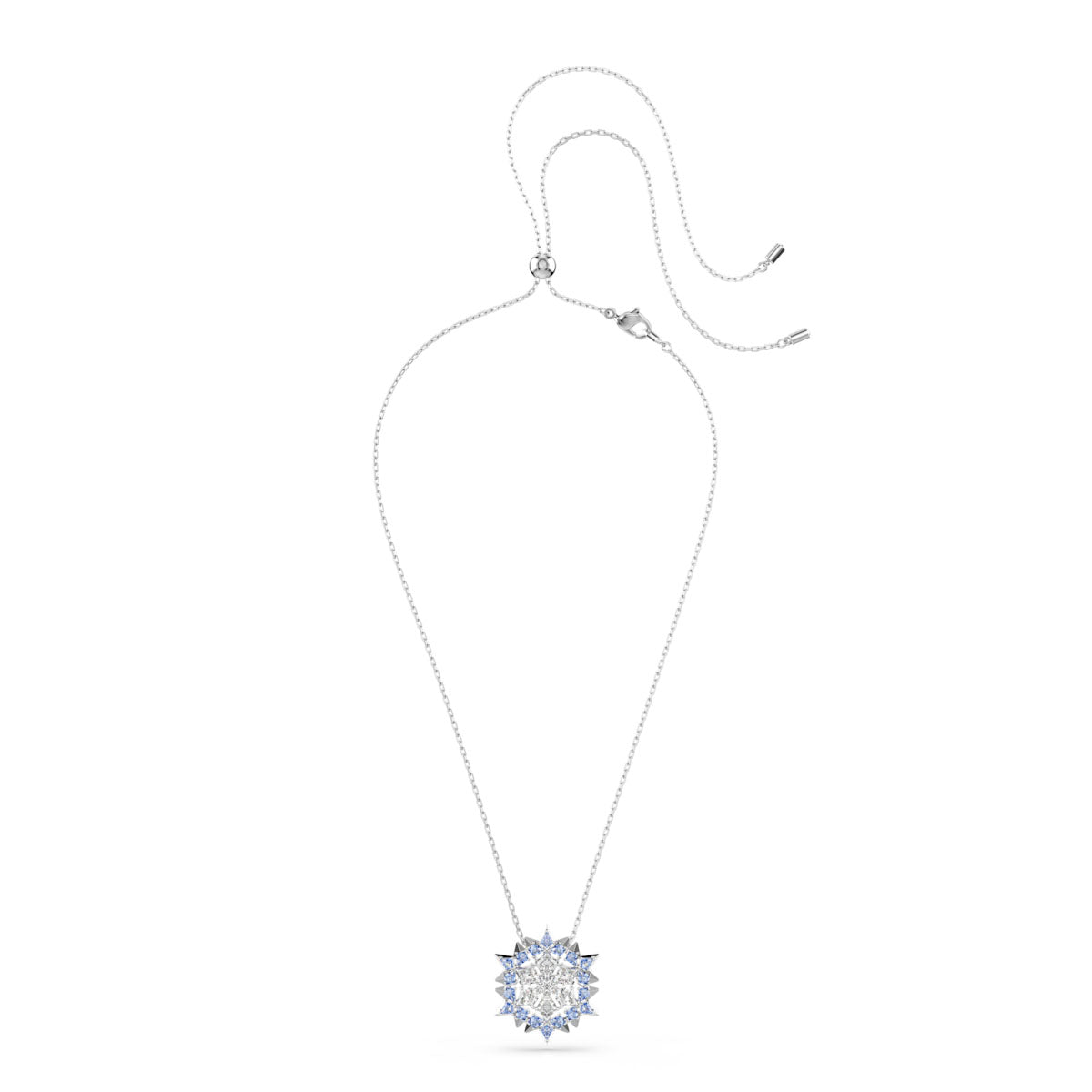 Magic pendant and brooch, Snowflake, Blue, Rhodium plated