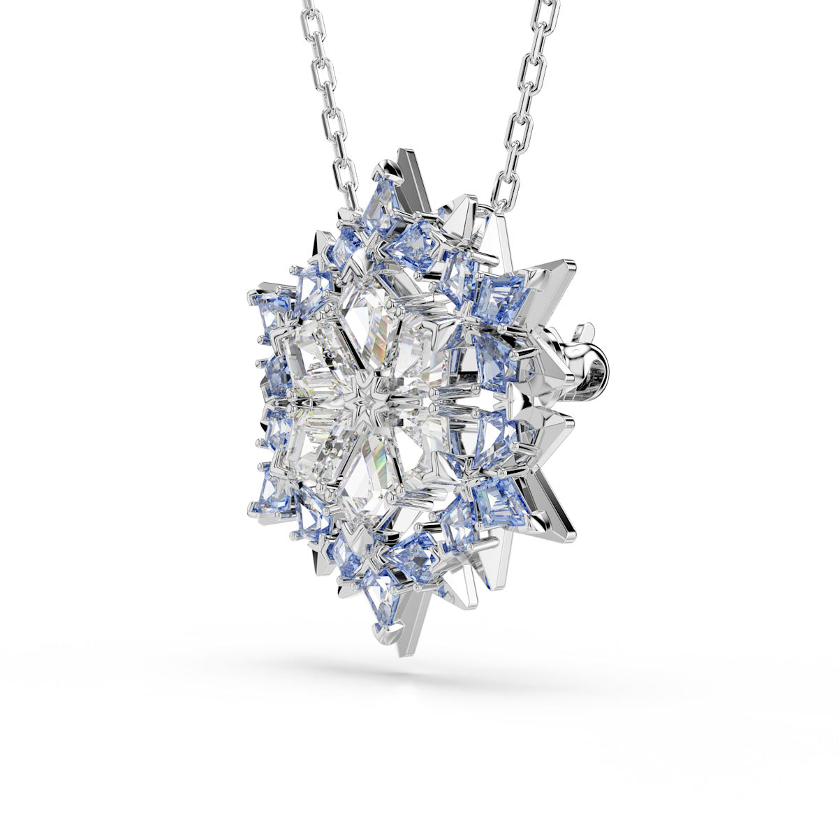 Magic pendant and brooch, Snowflake, Blue, Rhodium plated