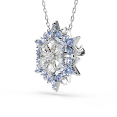 Magic pendant and brooch, Snowflake, Blue, Rhodium plated