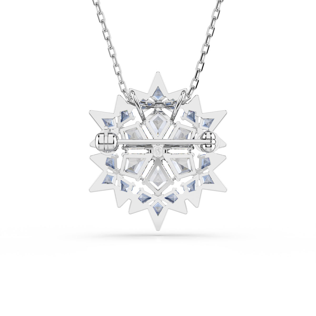 Magic pendant and brooch, Snowflake, Blue, Rhodium plated