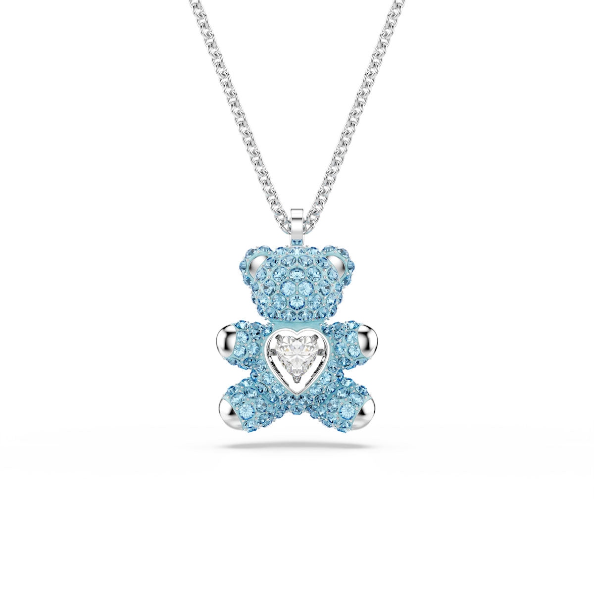 Teddy pendant, Bear, Blue, Rhodium plated