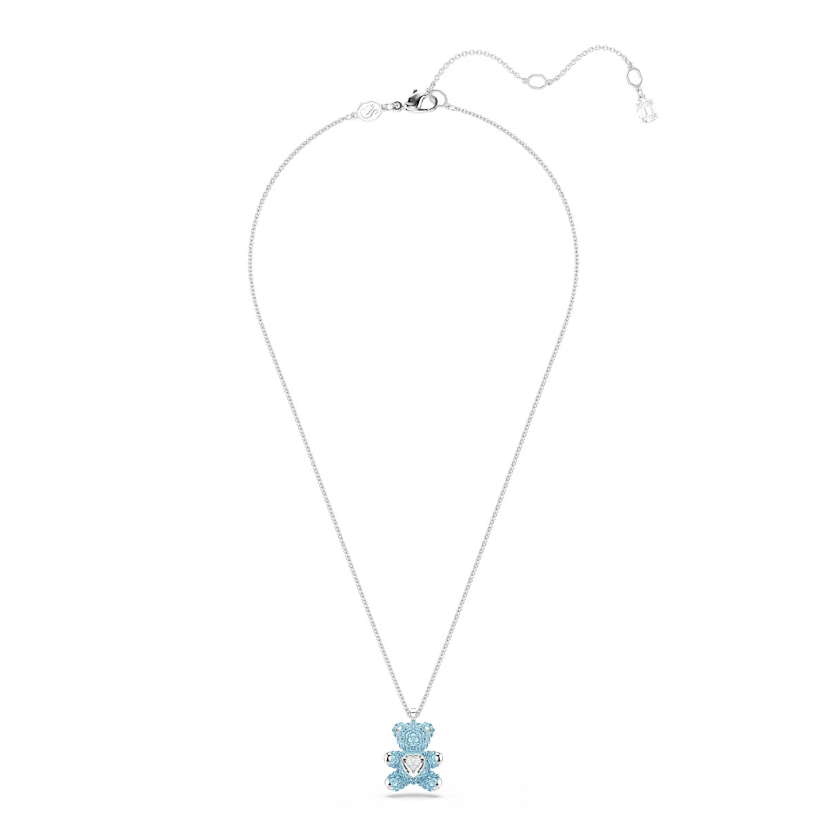 Teddy pendant, Bear, Blue, Rhodium plated