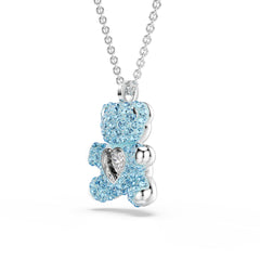 Teddy pendant, Bear, Blue, Rhodium plated